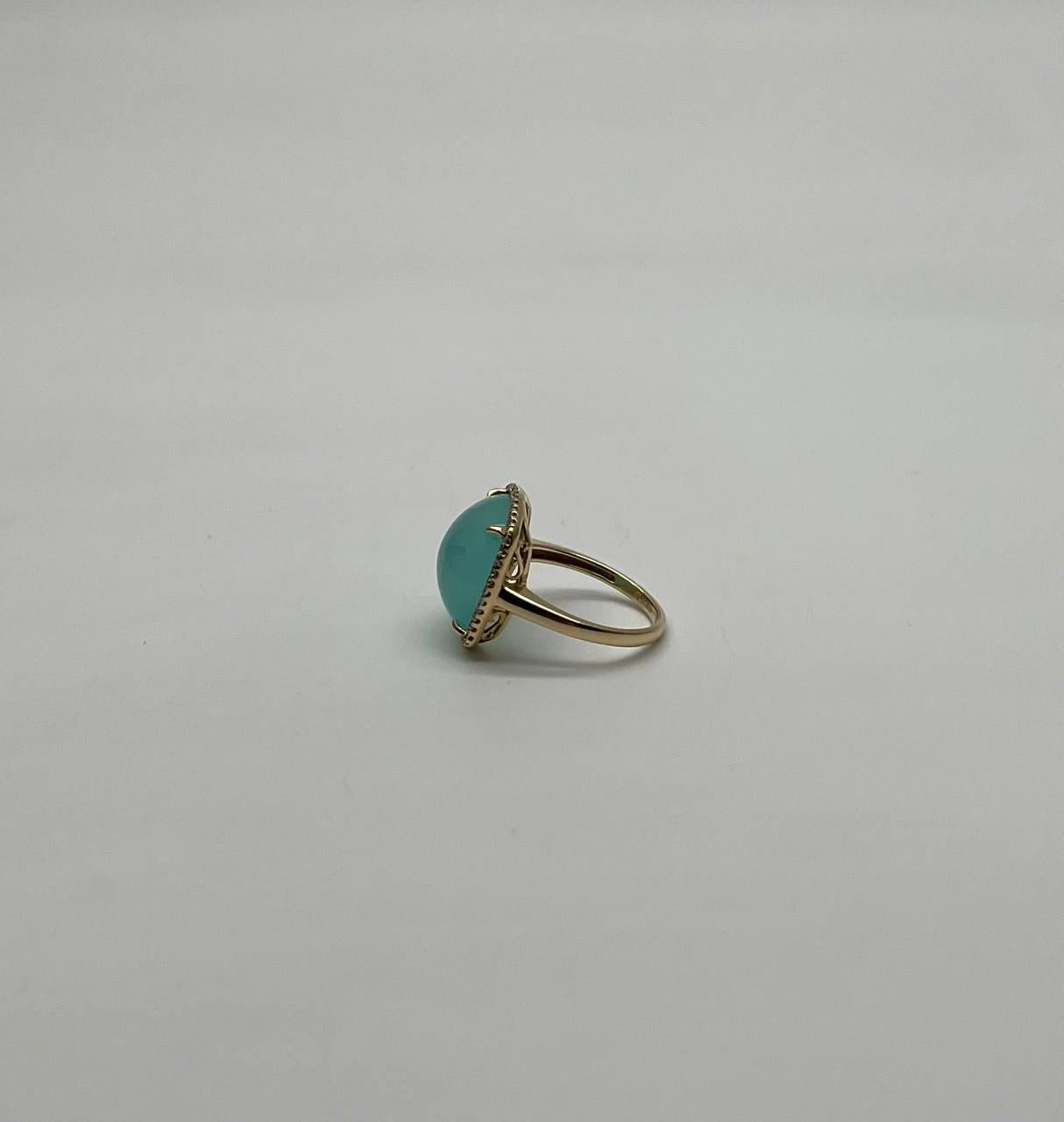 light green cushion shape amazonite diamond 14k yellow gold cocktail ring
