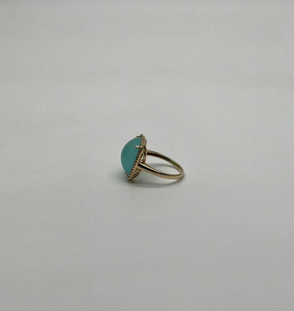Light Green Cushion Shape Amazonite Diamond 14K Yellow Gold Cocktail Ring