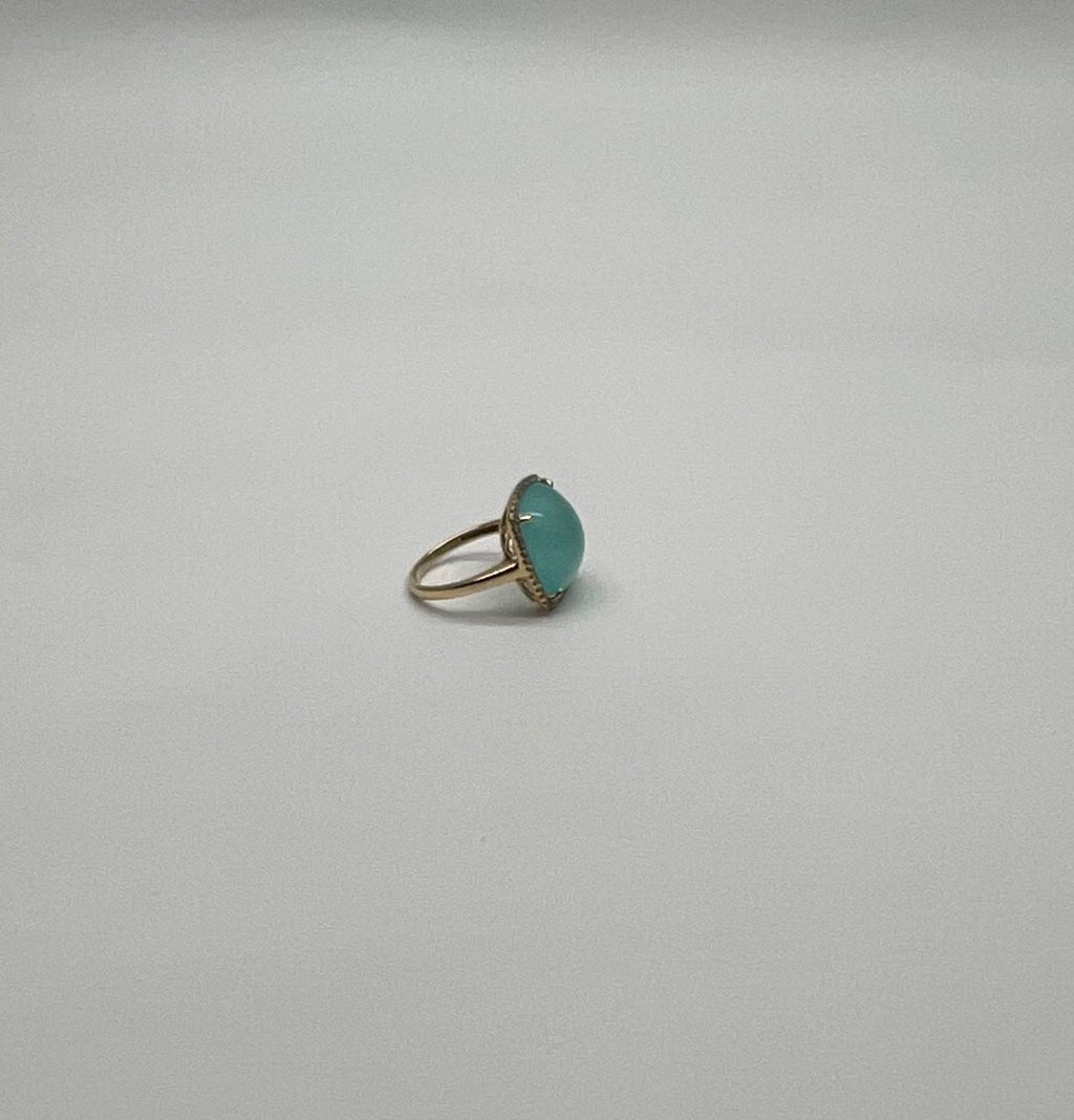 Light Green Cushion Shape Amazonite Diamond 14K Yellow Gold Cocktail Ring