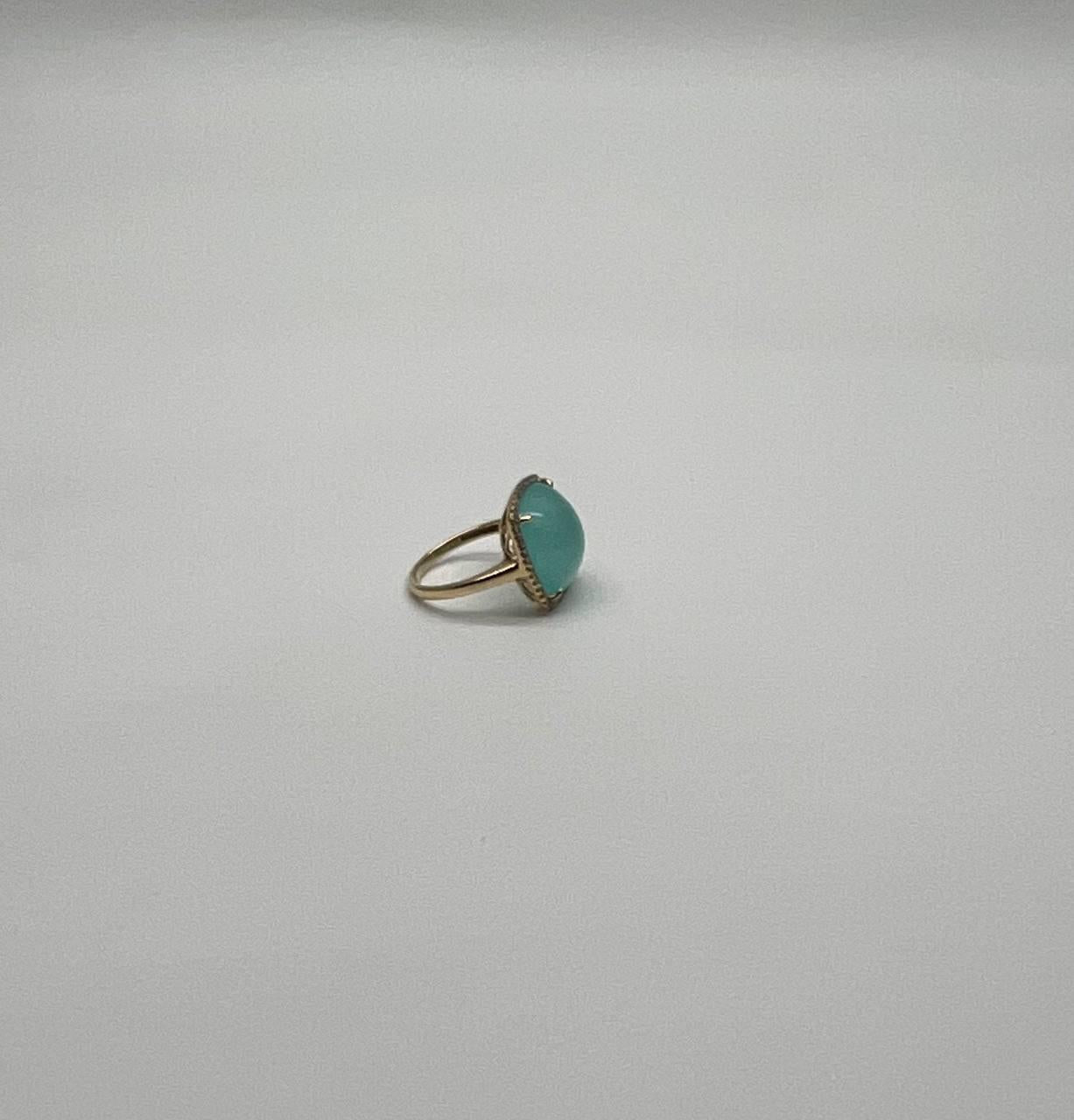 Light Green Cushion Shape Amazonite Diamond 14K Yellow Gold Cocktail Ring