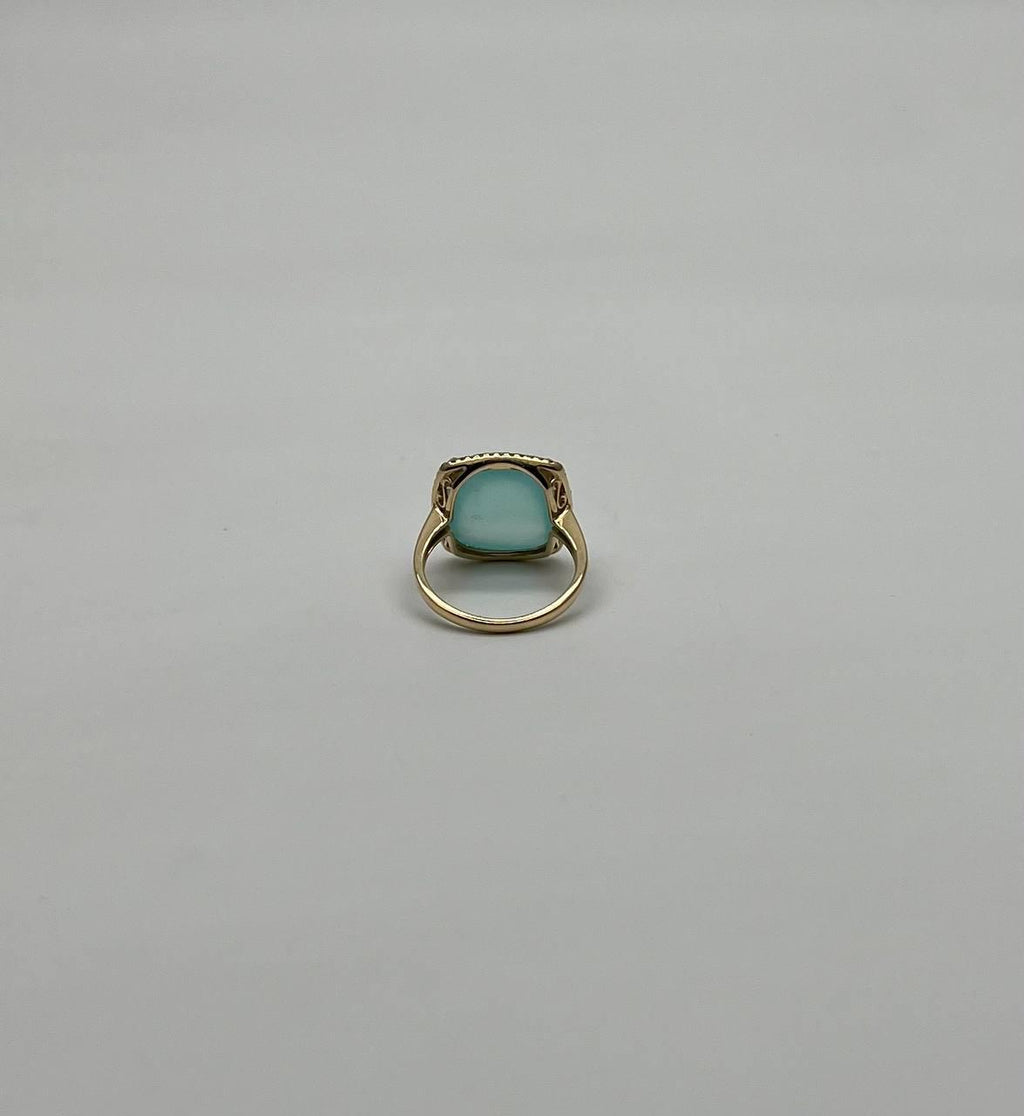 Light Green Cushion Shape Amazonite Diamond 14K Yellow Gold Cocktail Ring