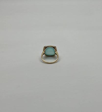 Light Green Cushion Shape Amazonite Diamond 14K Yellow Gold Cocktail Ring