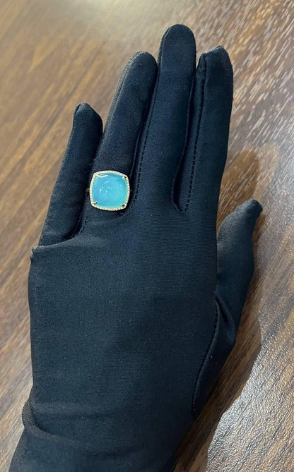 Light Green Cushion Shape Amazonite Diamond 14K Yellow Gold Cocktail Ring