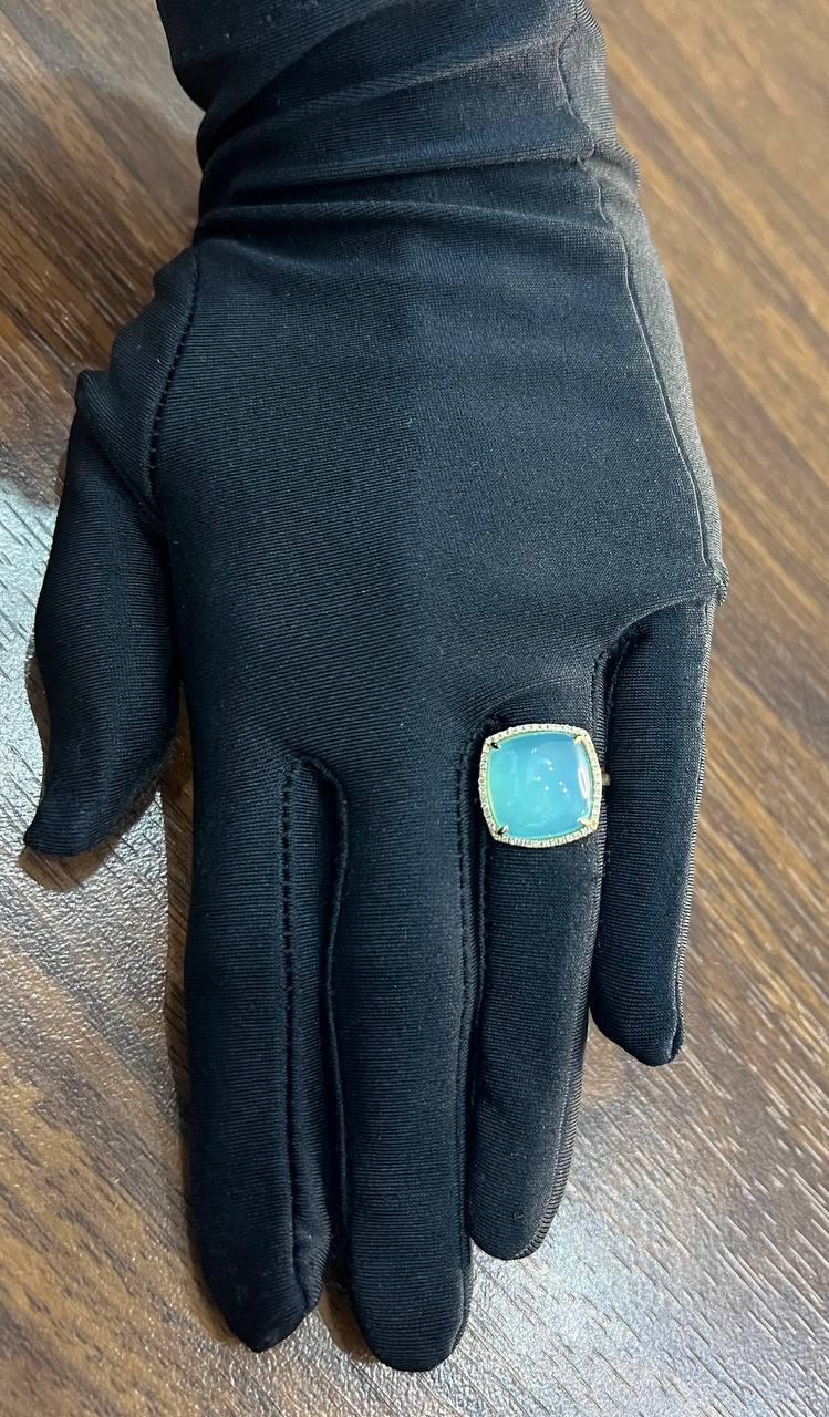 Light Green Cushion Shape Amazonite Diamond 14K Yellow Gold Cocktail Ring