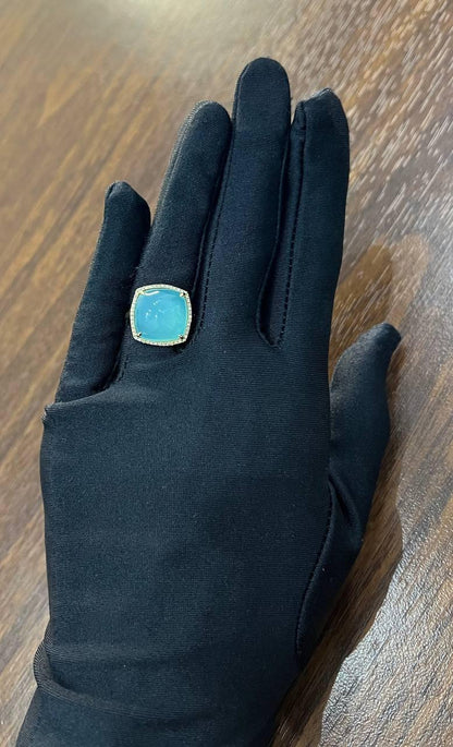 Light Green Cushion Shape Amazonite Diamond 14K Yellow Gold Cocktail Ring