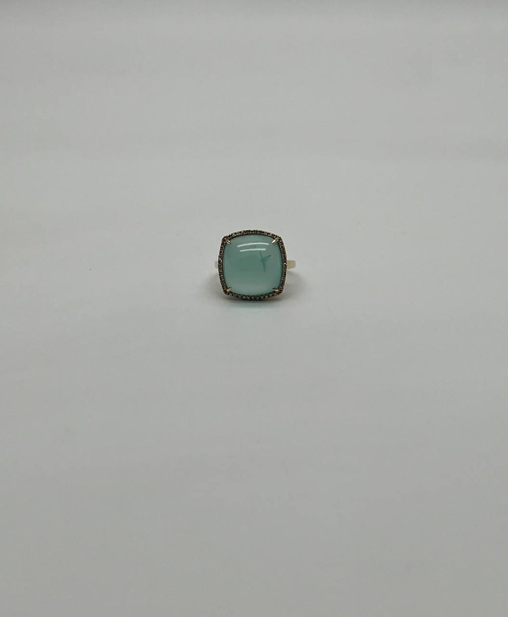 Light Green Cushion Shape Amazonite Diamond 14K Yellow Gold Cocktail Ring