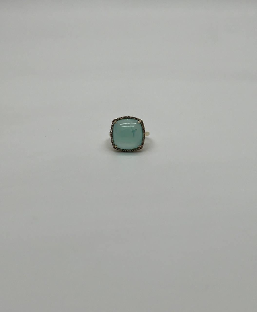 light green cushion shape amazonite diamond 14k yellow gold cocktail ring