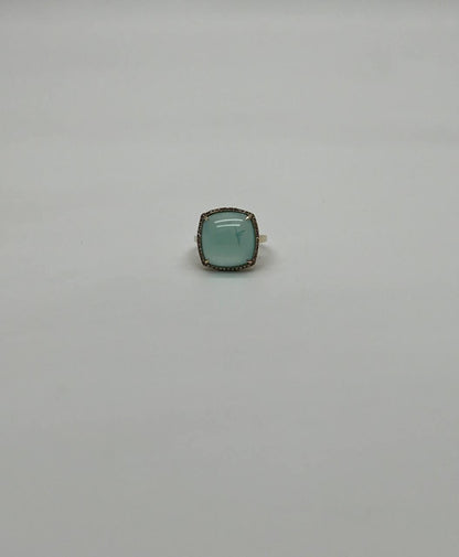 Light Green Cushion Shape Amazonite Diamond 14K Yellow Gold Cocktail Ring