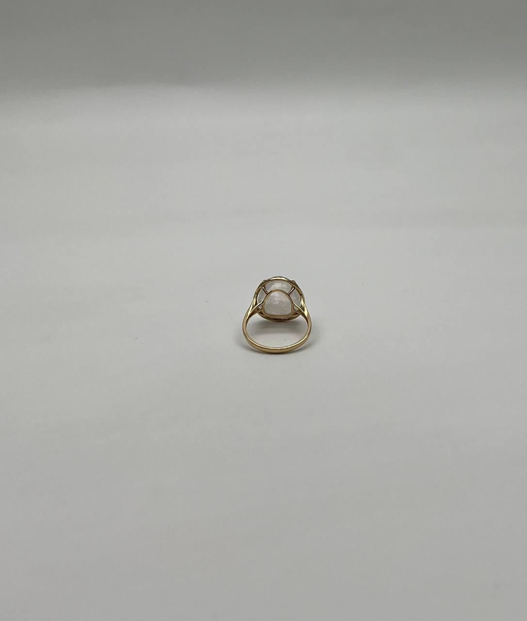 White Moonstone Diamonds Halo Set 14 Yellow Gold Statement Unique Cocktail Ring
