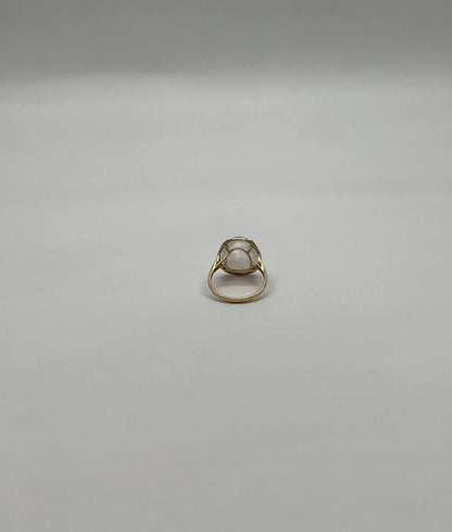 White Moonstone Diamonds Halo Set 14 Yellow Gold Statement Unique Cocktail Ring