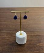 Dark Blue Azurite Bezel Set Diamond Halo 14K Gold Statement Earrings