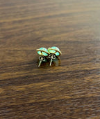 Round Shape Cabochon Green Aquamarine 14K Yellow Gold Diamond Halo Stud Earrings