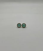 Round Shape Cabochon Green Aquamarine 14K Yellow Gold Diamond Halo Stud Earrings