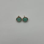 Round Shape Cabochon Green Aquamarine 14K Yellow Gold Diamond Halo Stud Earrings