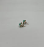 Round Shape Cabochon Green Aquamarine 14K Yellow Gold Diamond Halo Stud Earrings