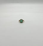 Round Shape Cabochon Green Aquamarine 14K Yellow Gold Diamond Halo Cocktail Ring