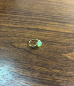 Round Shape Cabochon Green Aquamarine 14K Yellow Gold Diamond Halo Cocktail Ring