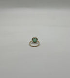 Round Shape Cabochon Green Aquamarine 14K Yellow Gold Diamond Halo Cocktail Ring