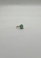 Round Shape Cabochon Green Aquamarine 14K Yellow Gold Diamond Halo Cocktail Ring