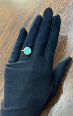Round Shape Cabochon Green Aquamarine 14K Yellow Gold Diamond Halo Cocktail Ring