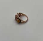 Peach Morganites Yellow White Opal White Diamond Halo Rose Gold Three Stone Ring
