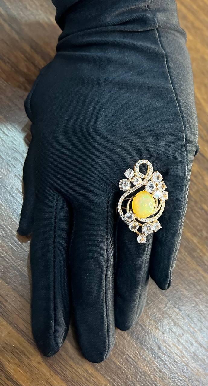Yellow White Opal Peach Morganites White Diamonds 14K Rose Gold Statement Ring