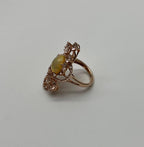 Yellow White Opal Peach Morganites White Diamonds 14K Rose Gold Statement Ring
