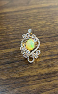 Yellow White Opal Peach Morganites White Diamonds 14K Rose Gold Statement Ring