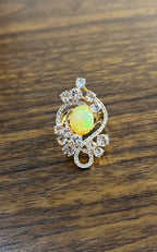Yellow White Opal Peach Morganites White Diamonds 14K Rose Gold Statement Ring