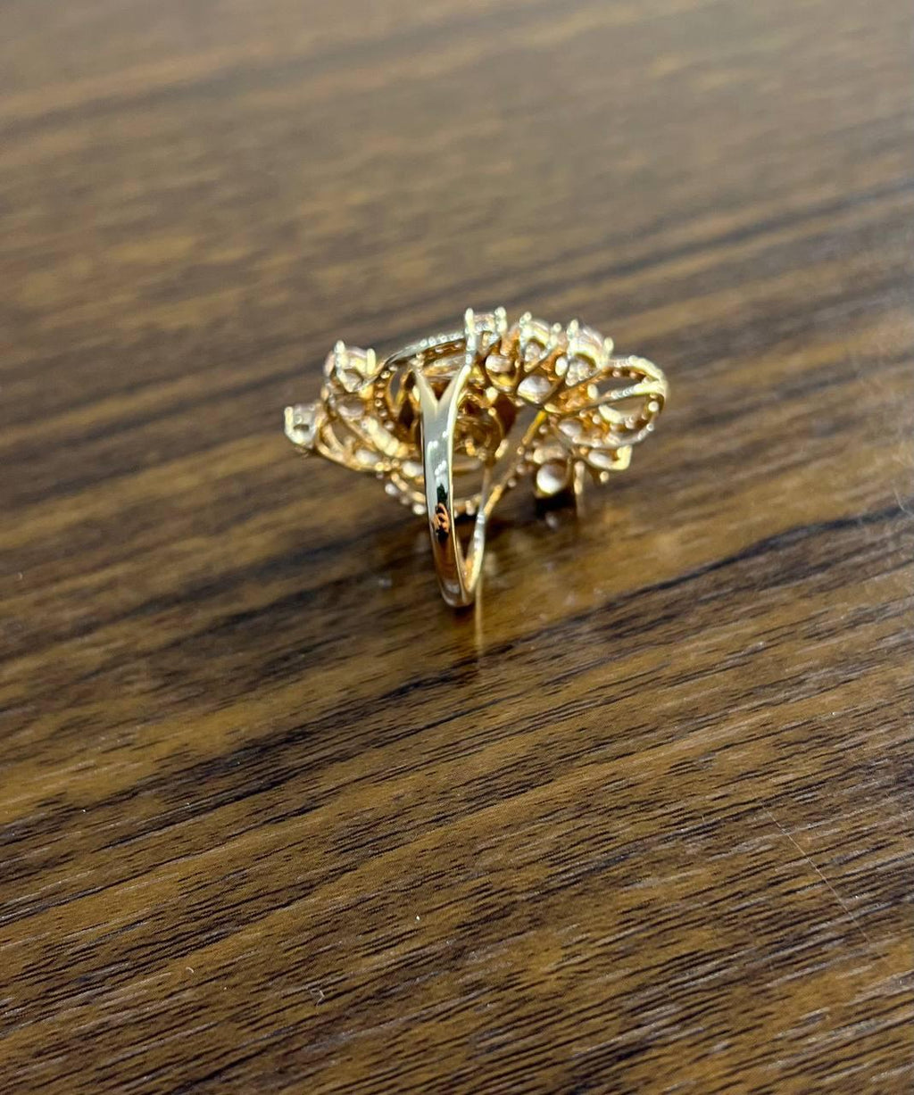 Yellow White Opal Peach Morganites White Diamonds 14K Rose Gold Statement Ring