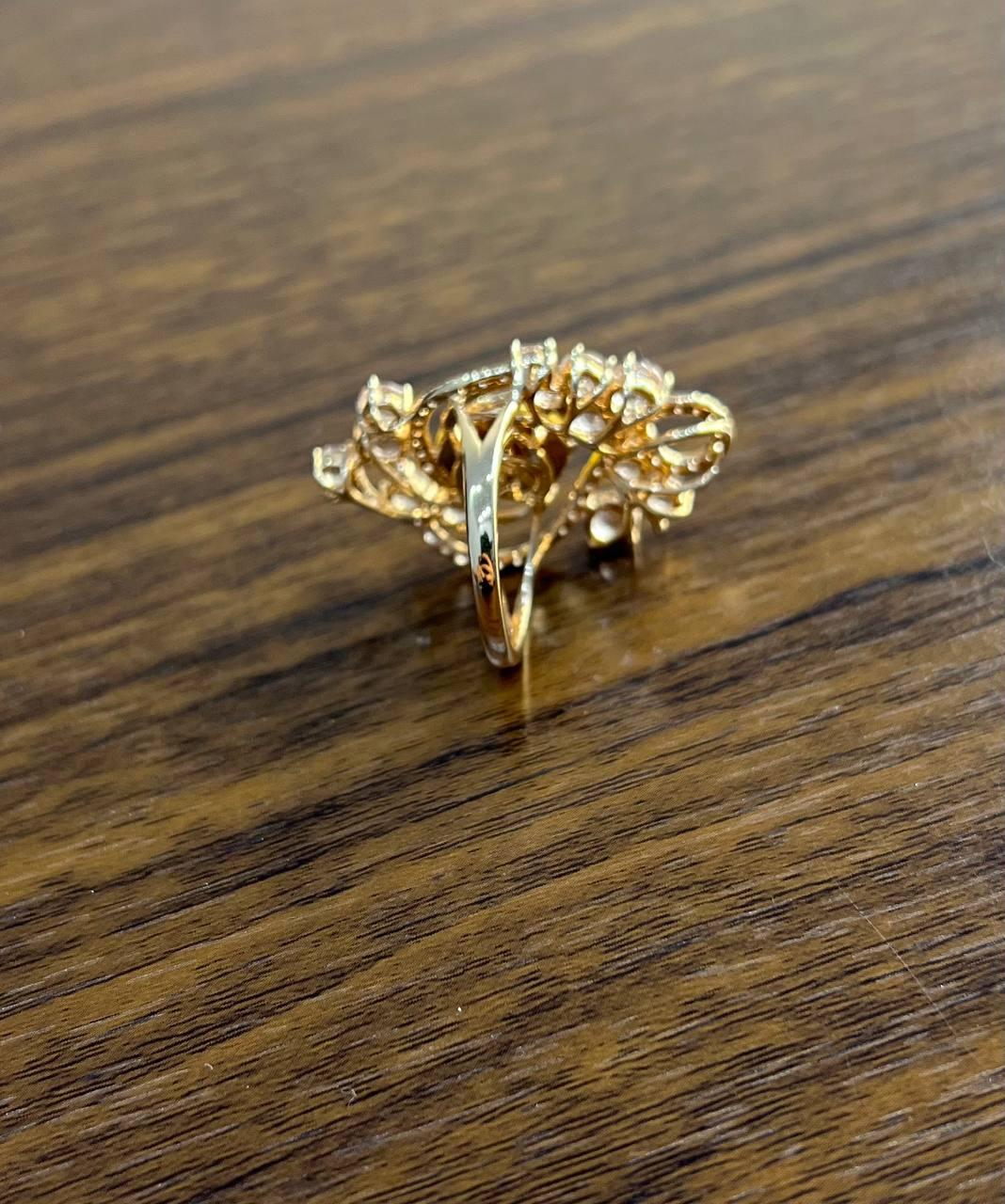 Yellow White Opal Peach Morganites White Diamonds 14K Rose Gold Statement Ring
