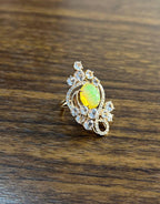Yellow White Opal Peach Morganites White Diamonds 14K Rose Gold Statement Ring