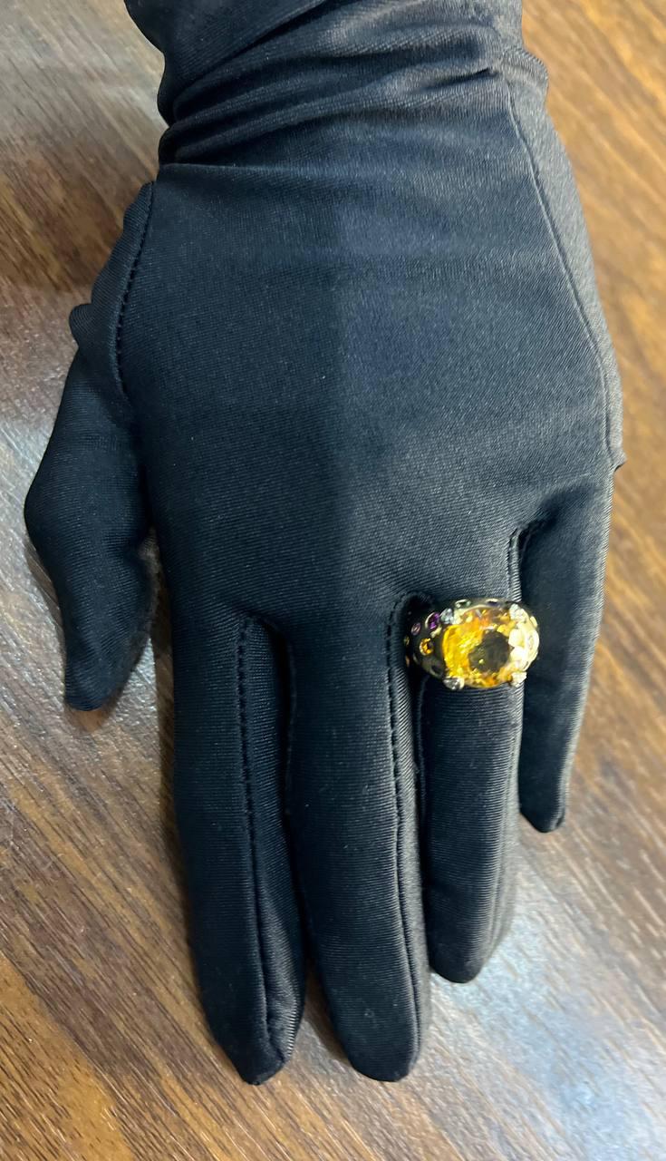 Large Round Cut Orange Citrine Multi Color Gemstones 14K Gold Statement Ring