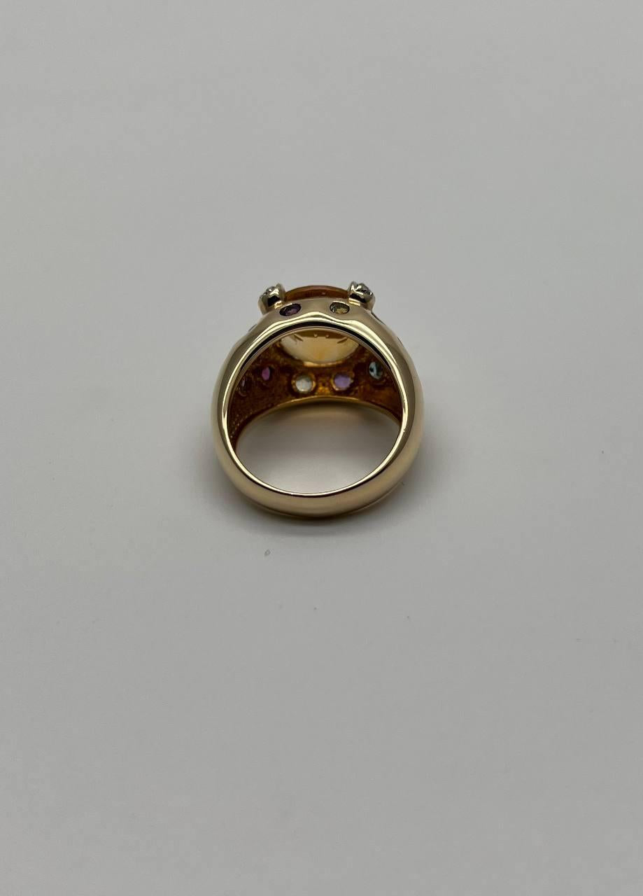 Large Round Cut Orange Citrine Multi Color Gemstones 14K Gold Statement Ring