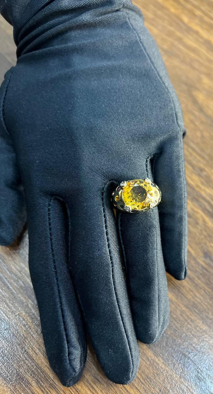 Large Round Cut Orange Citrine Multi Color Gemstones 14K Gold Statement Ring