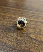 Oval Shape Brown Smoky Quartz White Diamond Halo Set Gemstone Floral Gold Ring