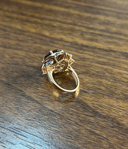 Oval Shape Brown Smoky Quartz White Diamond Halo Set Gemstone Floral Gold Ring
