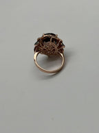 Oval Shape Brown Smoky Quartz White Diamond Halo Set Gemstone Floral Gold Ring