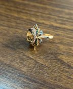 Oval Shape Brown Smoky Quartz White Diamond Halo Set Gemstone Floral Gold Ring