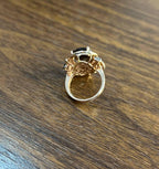 Oval Shape Brown Smoky Quartz White Diamond Halo Set Gemstone Floral Gold Ring