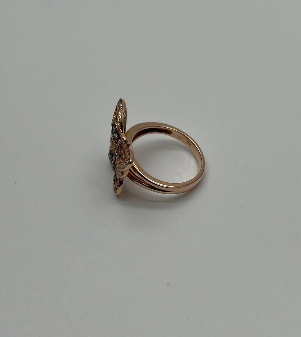 Butterfly White Champagne Brown Diamonds 14K Rose Gold Statement Fun Ring