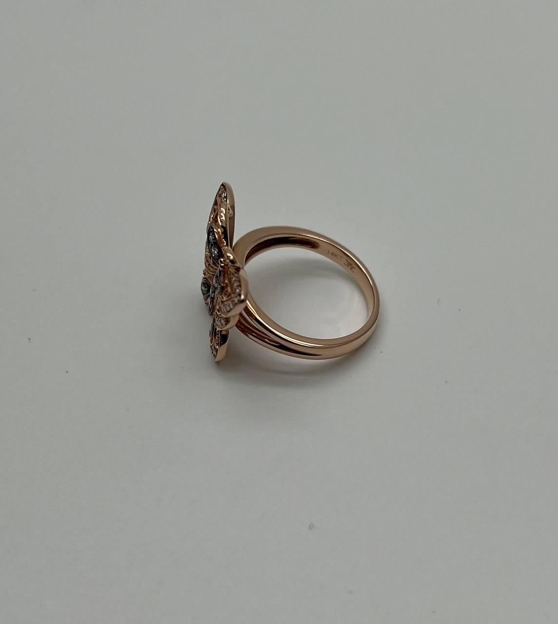 Butterfly White Champagne Brown Diamonds 14K Rose Gold Statement Fun Ring