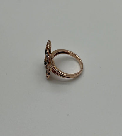 Butterfly White Champagne Brown Diamonds 14K Rose Gold Statement Fun Ring
