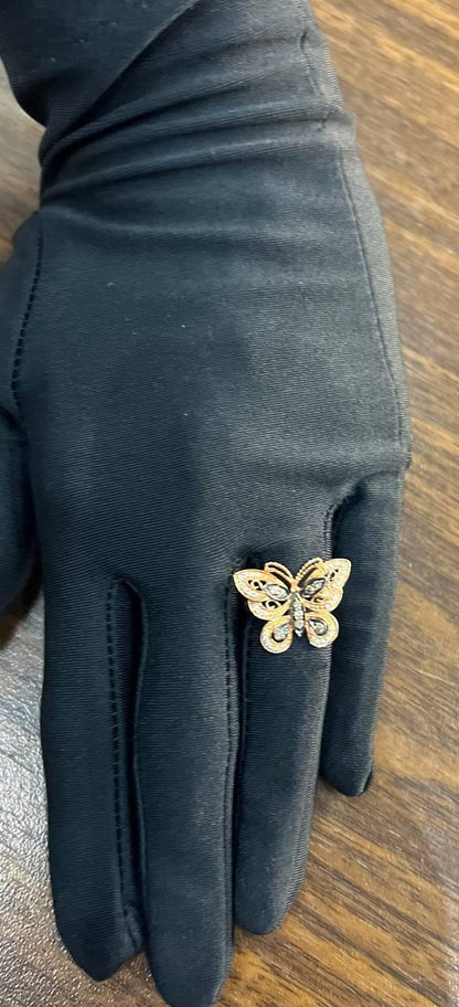 Butterfly White Champagne Brown Diamonds 14K Rose Gold Statement Fun Ring