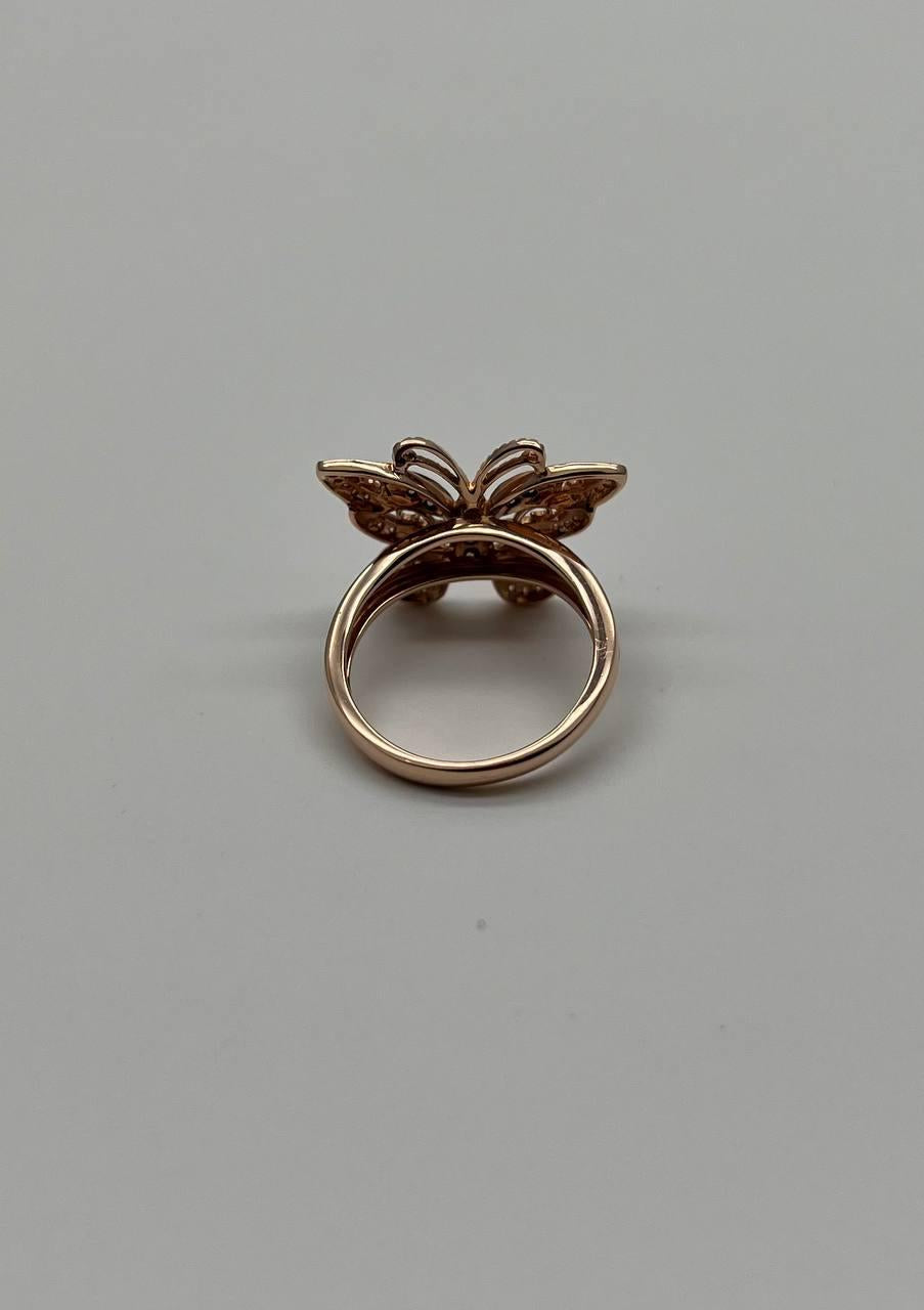 Butterfly White Champagne Brown Diamonds 14K Rose Gold Statement Fun Ring