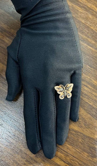 Butterfly White Champagne Brown Diamonds 14K Rose Gold Statement Fun Ring