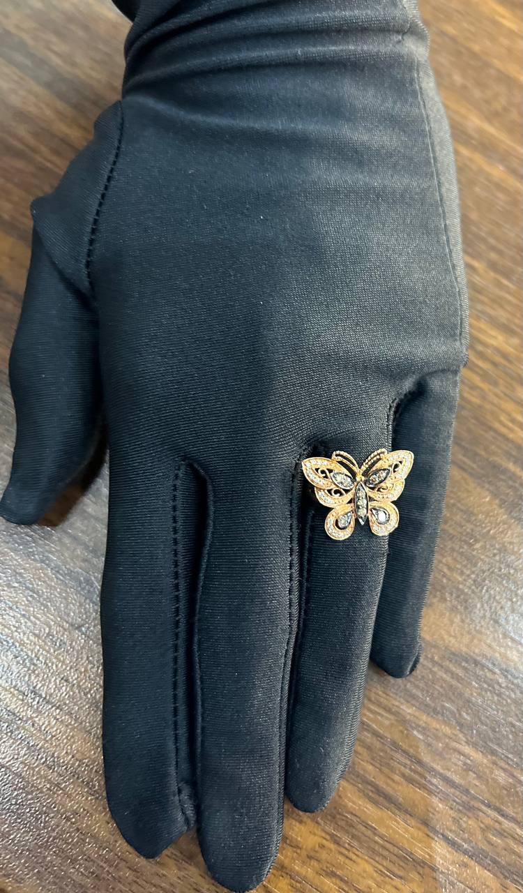 Butterfly White Champagne Brown Diamonds 14K Rose Gold Statement Fun Ring