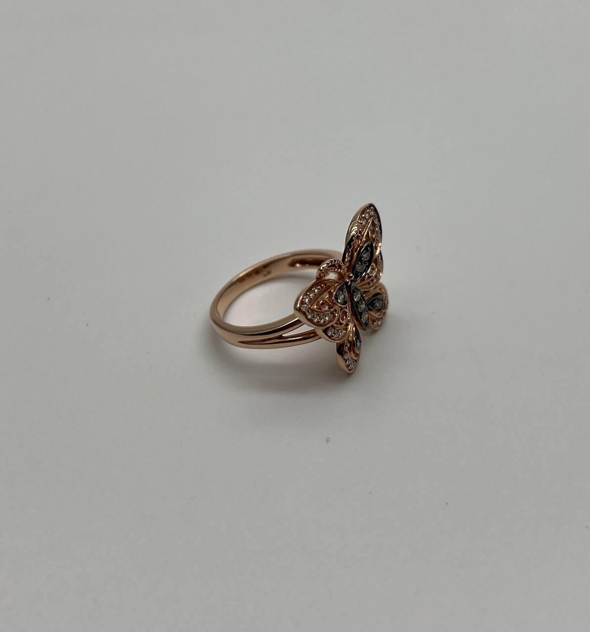 butterfly white champagne brown diamonds 14k rose gold statement fun ring