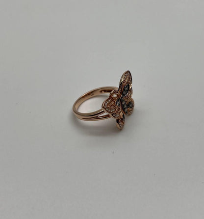 Butterfly White Champagne Brown Diamonds 14K Rose Gold Statement Fun Ring