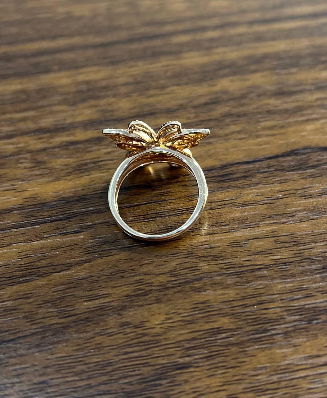 butterfly white champagne brown diamonds 14k rose gold statement fun ring